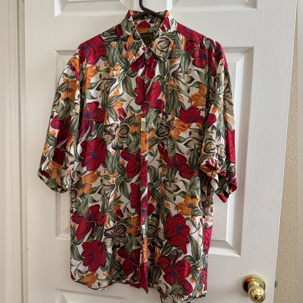Bruno Floral Men's Silk Shirt - Multi-Colored - Size Medium - Vintage